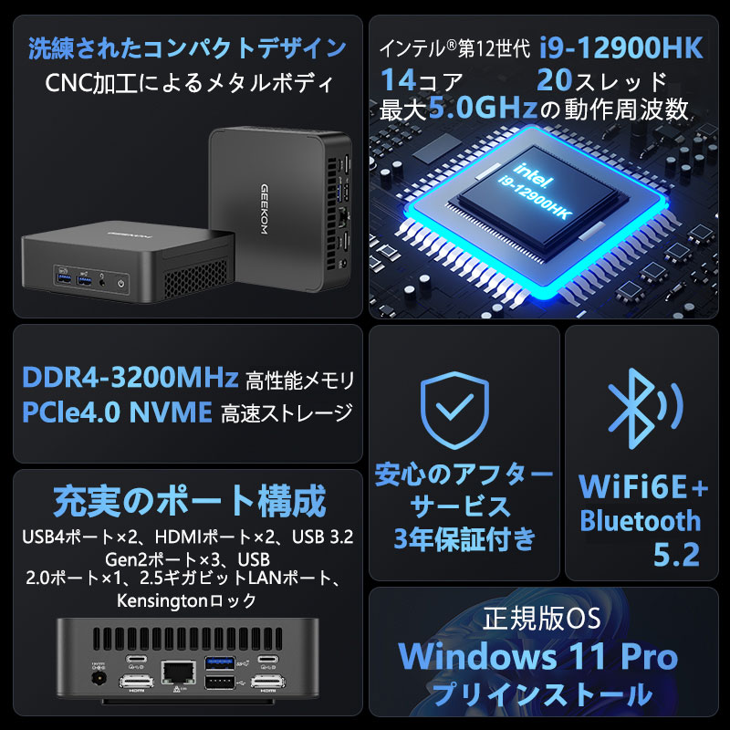 GEEKOM BIZ X12 ミニPC 第12世代 Intel® Core™i9-12900HK
